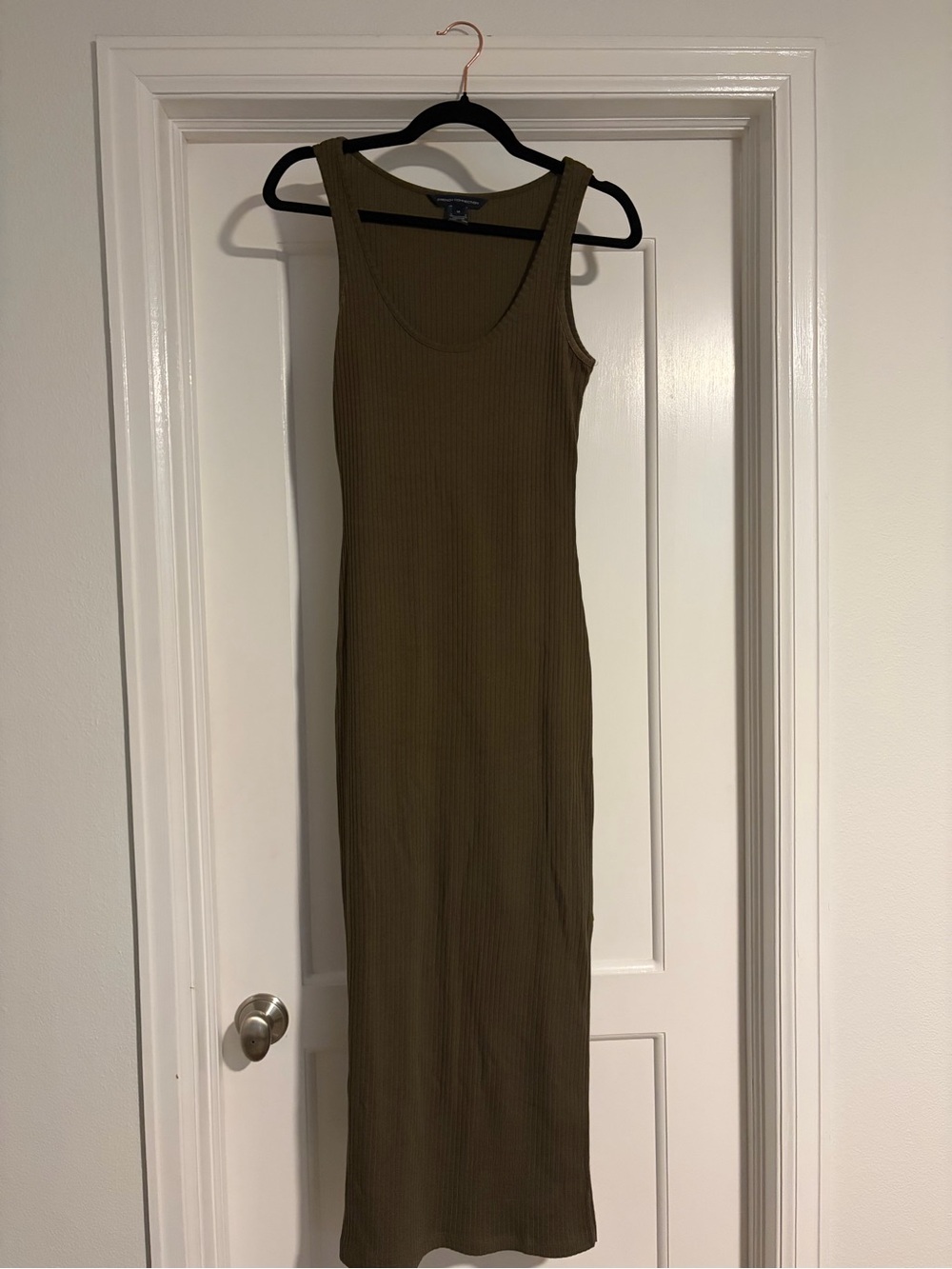 French Connection Ribbed Olive Green Midi Dress Size M